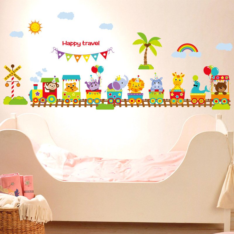 Decal dán tường trẻ em động vật vui nhộn trang trí trường mẫu giáo , phòng trẻ sinh động dán trên tường, kính, gỗ