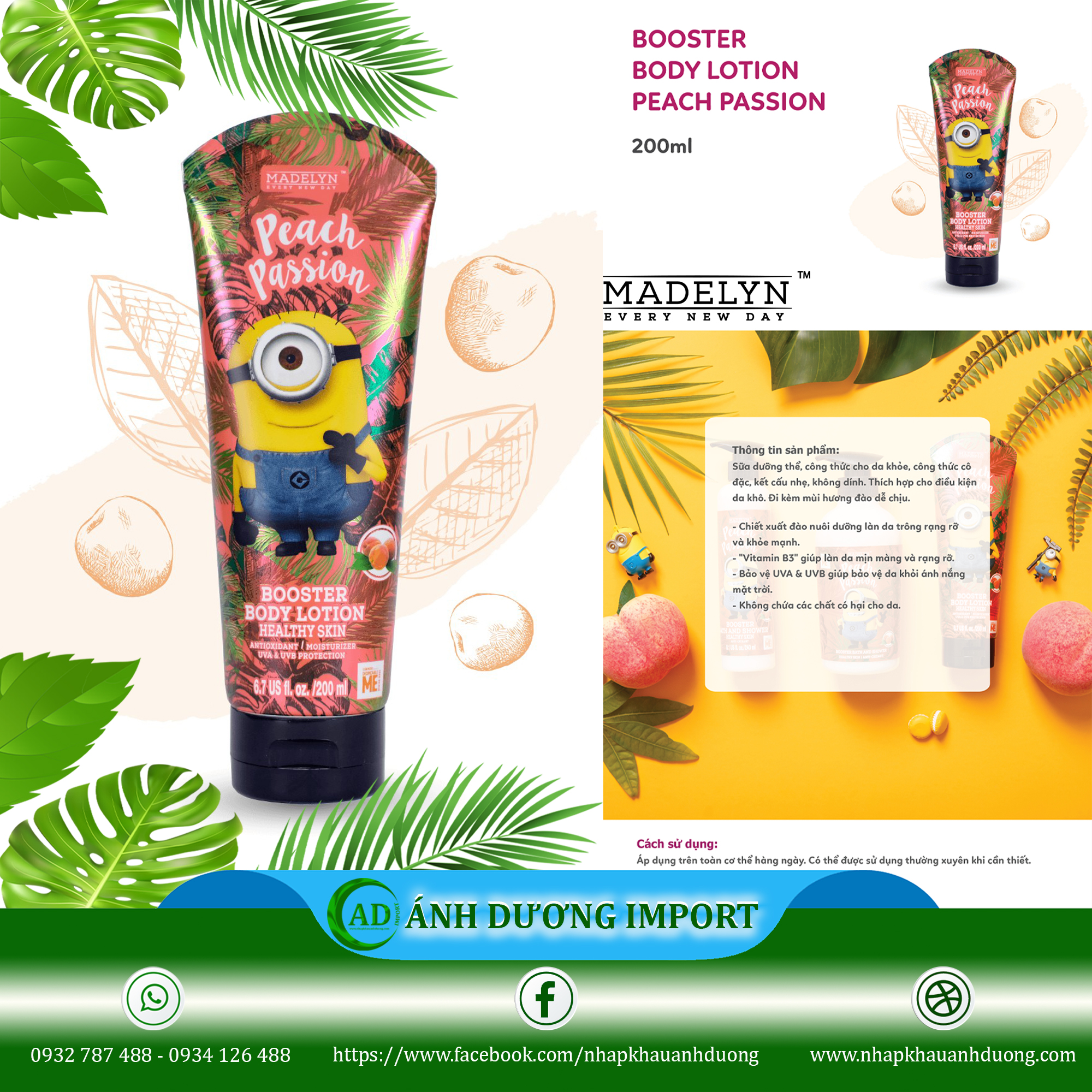 Sữa Dưỡng Thể Dành Cho Da Khô Hương Đào Tươi - MADELYN MINION BOOSTER BODY LOTION PEACH PASSION 200ml