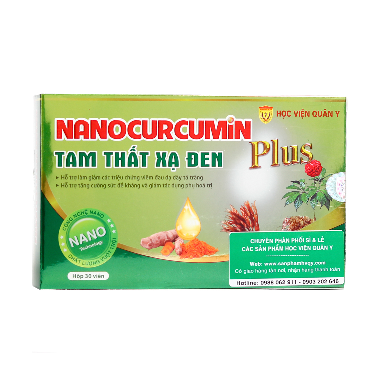 Nanocurcumin Tam Thất Xạ Đen Học Viện Quân Y PLUS (Hộp xanh 30 Viên)