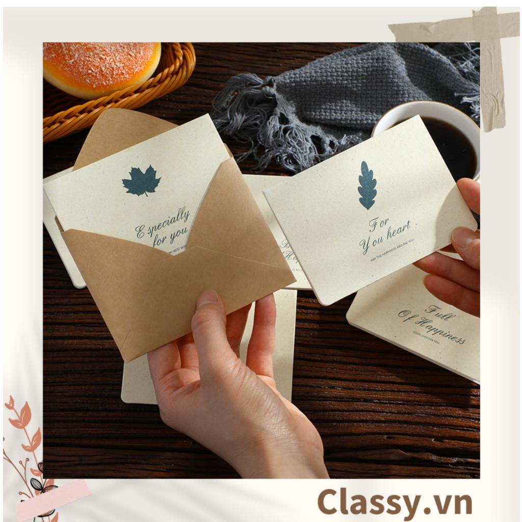 Thiệp Cổ điển Vintage in hình lá cây, giấy art sang trọng kèm phong bì giấy kraft và nhãn dán Sticker Classy Q625