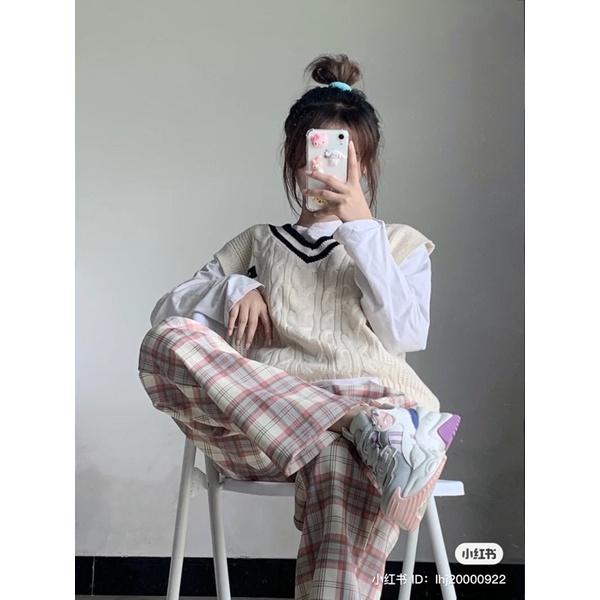 {Ảnh Thật} Áo Gile Len Cổ Chữ V Phong Cách Hàn Quốc Mix Cùng Áo Sơ Mi