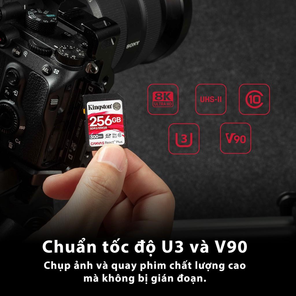 Thẻ Nhớ V90 SD Kingston Canvas React Plus V90 128GB 300mbs/260mbs camera quay phim chuyên nghiệp 4K/8K SDR2/128GB- Hàng chính hãng