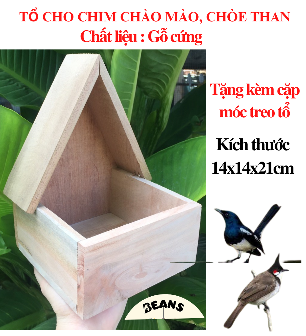 Tổ chim chào mào, chòe than sinh sản chất liệu gỗ cứng tự nhiên bền đẹp tặng kèm móc treo tổ