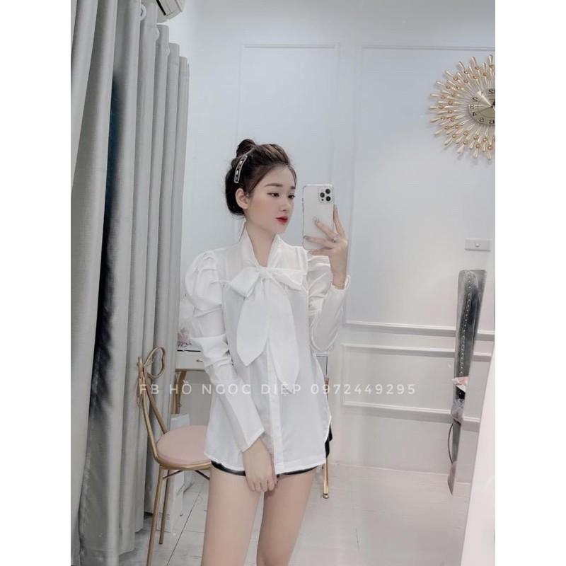 Áo sơ mi cổ nơ tay bồng siêu xinhvideo ảnh thật