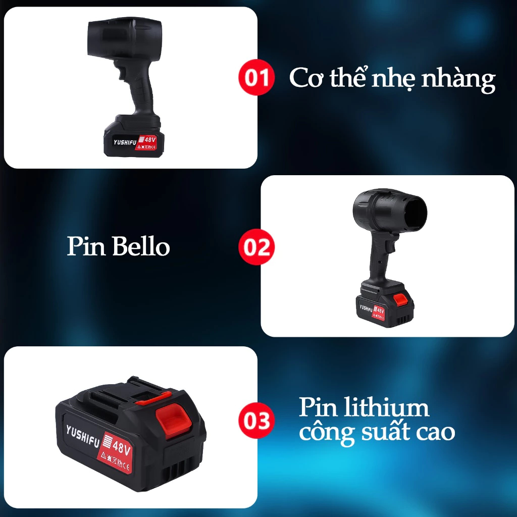 Máy Thổi Phản Lực Siêu Mạnh BFJ, Thổi Bụi, Lá, Rác, Động Cơ Lõi Đồng Sử Dụng Chân Pin Phổ Thông