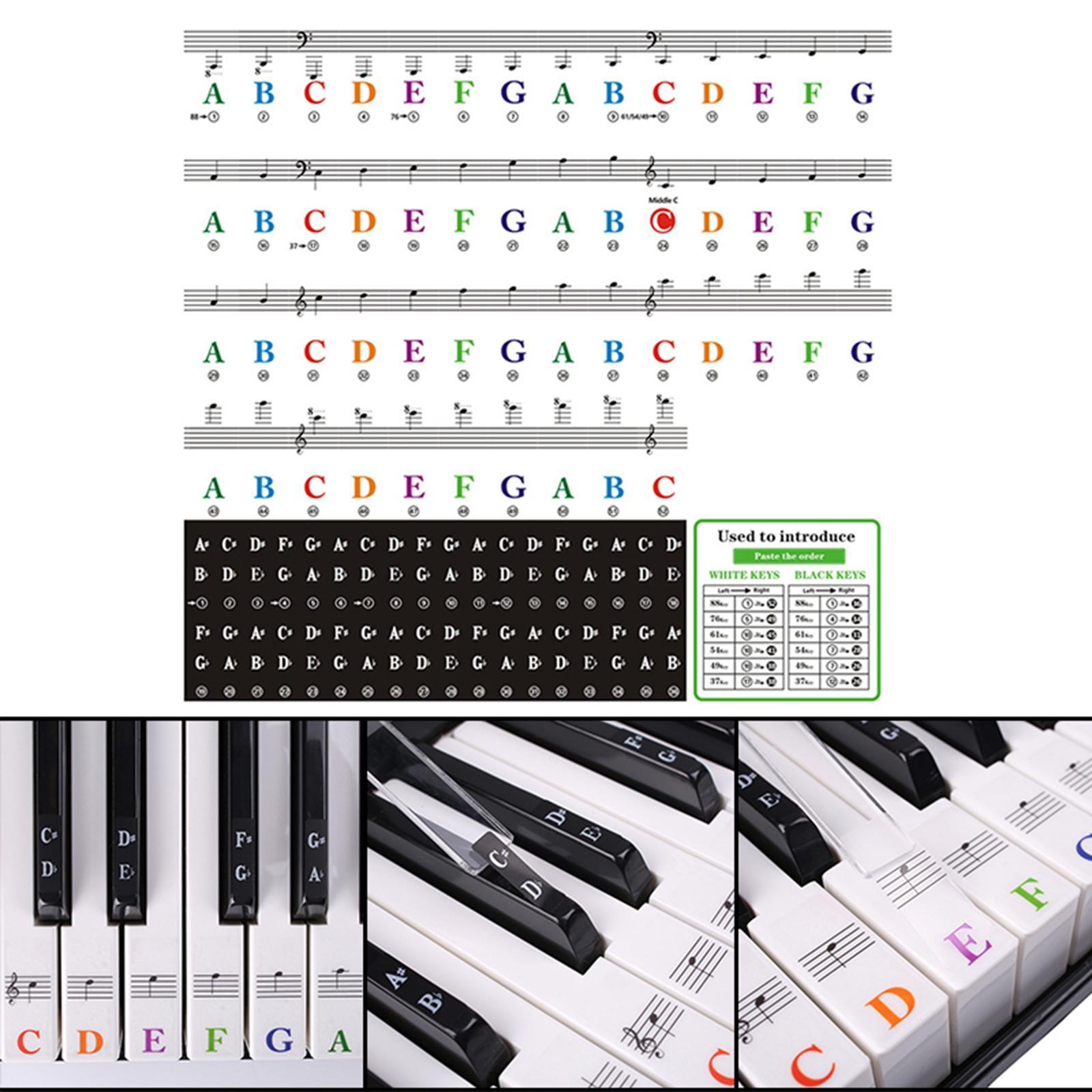 Piano Keyboard Sticker, Keyboard Decal, Music Note Labels, Colorful Bigger Letter Decal, Transparent Removable for 88 /61/ 54/ 49/37 Piano Keyboard