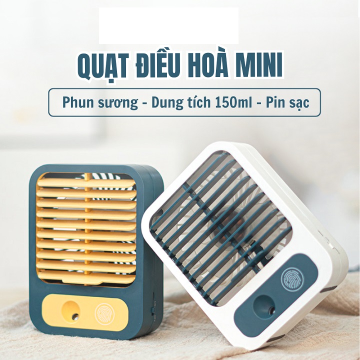 Quạt điều hoà hơi nước mini để bàn có đèn , sạc tích điện dung tích bình chứa nước 150ml