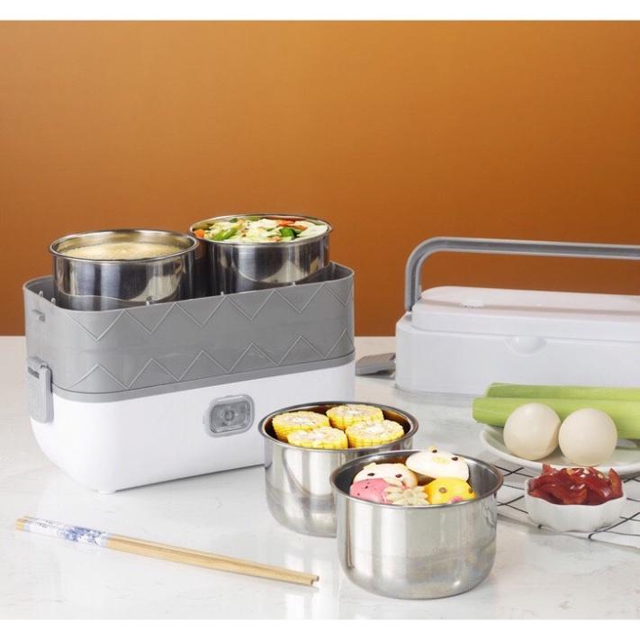 Hộp cơm cắm điện đa năng, hộp cơm hâm nóng văn phòng tự nấu chín thức ăn với 4 Hộp Inox