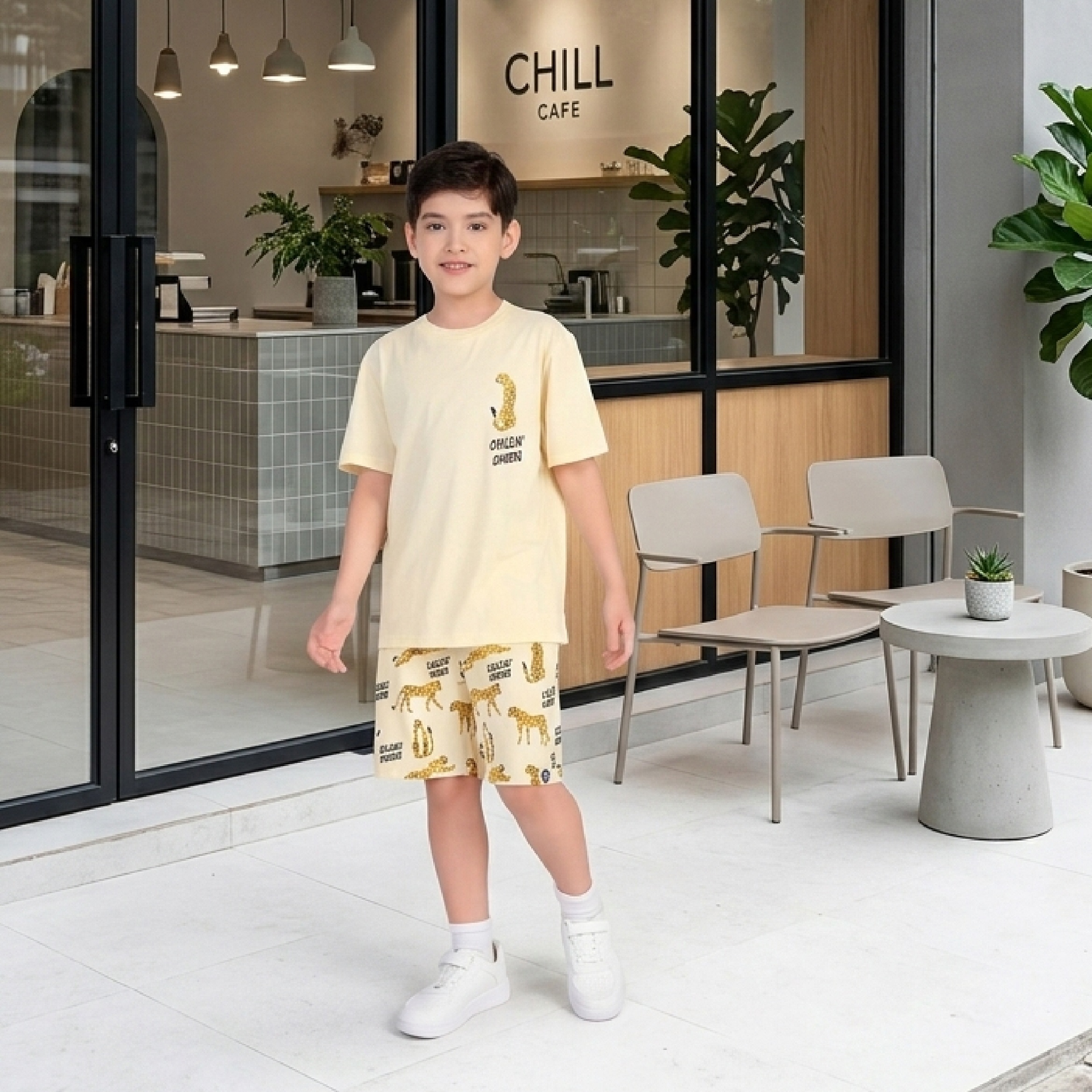 Bộ bé trai ngắn tay Bigfox Miss Meow size đại vải cotton mặc nhà mùa hè cho trẻ em nam 3-11 tuổi