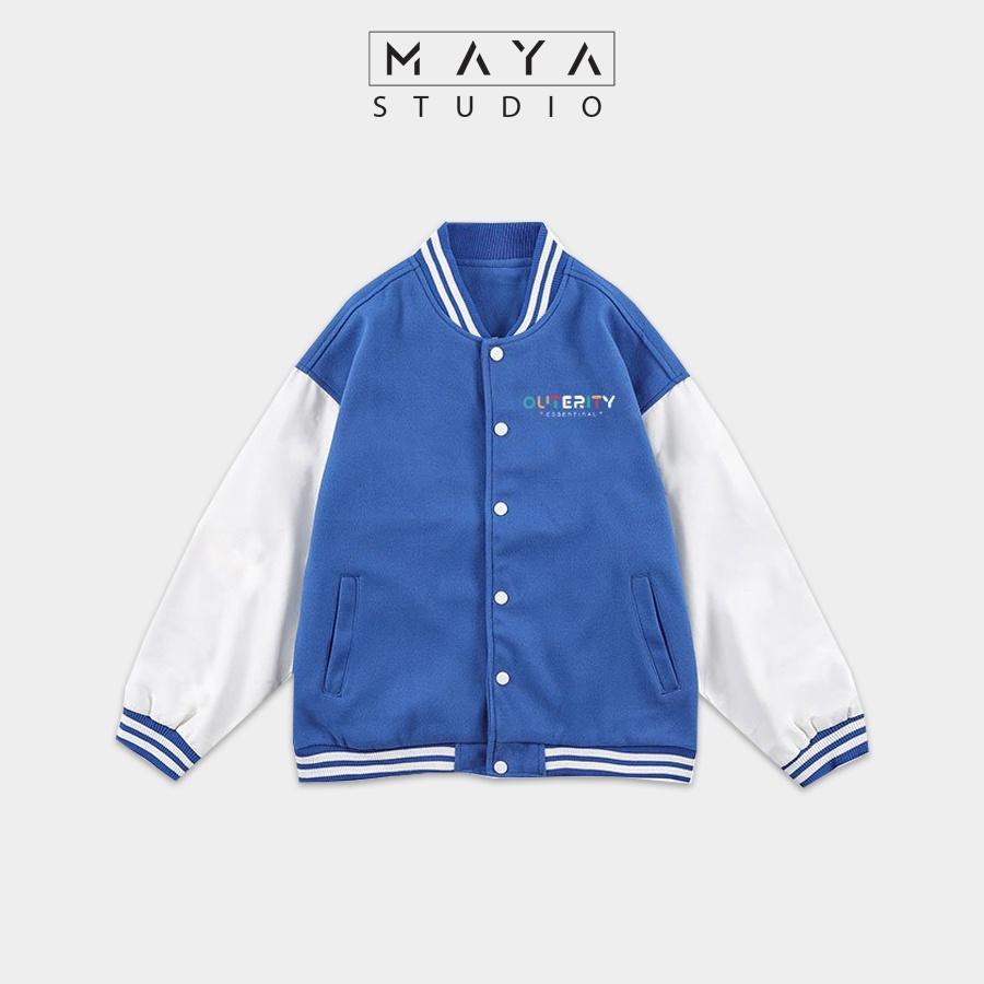 Áo Khoác Bomber MAYA OUTERITY form rộng Unisex nam nữ kiểu Varsity Jacket vải nỉ bông cotton