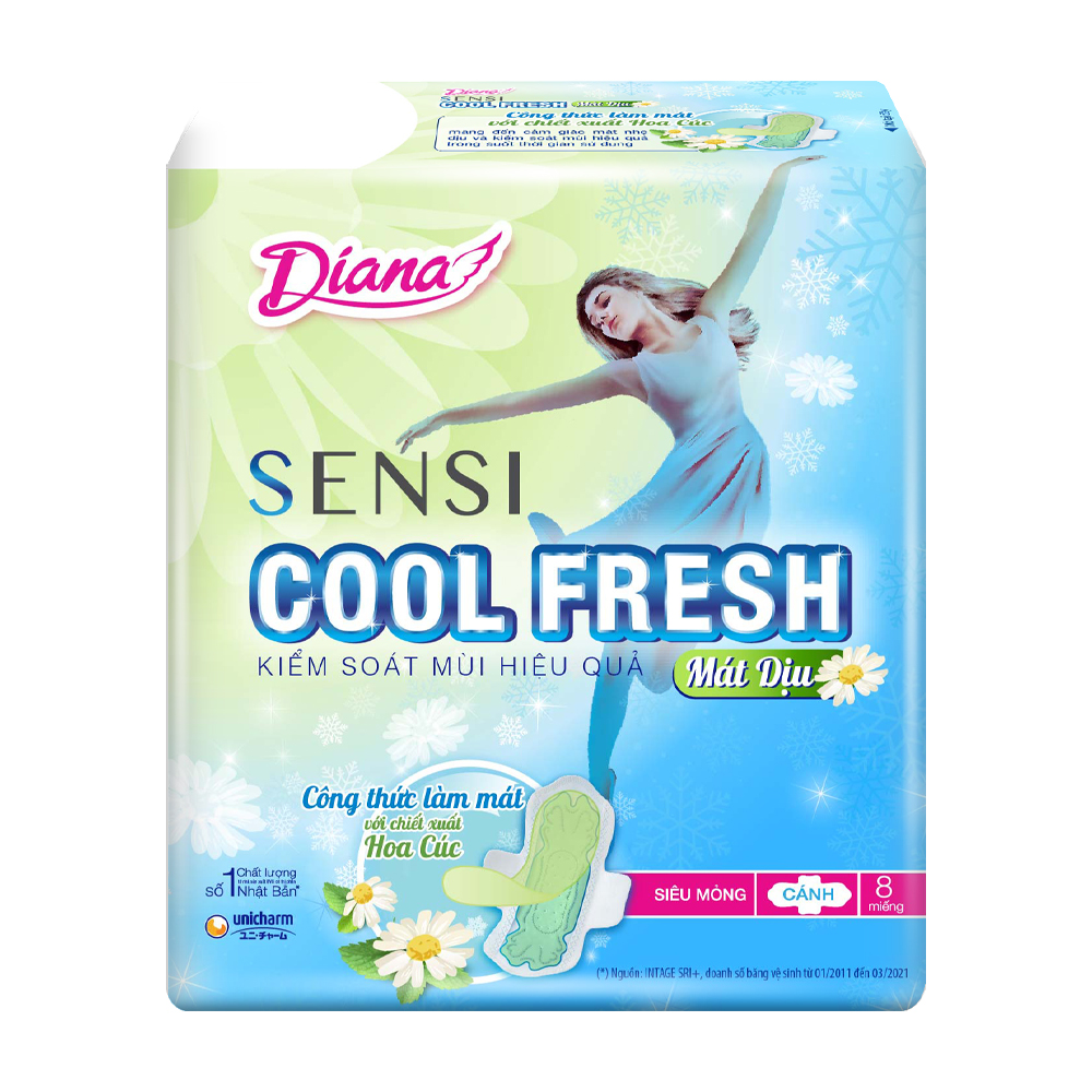 Băng vệ sinh mát dịu siêu mỏng có cánh Diana SenSi Cool Fresh (8 Miếng)