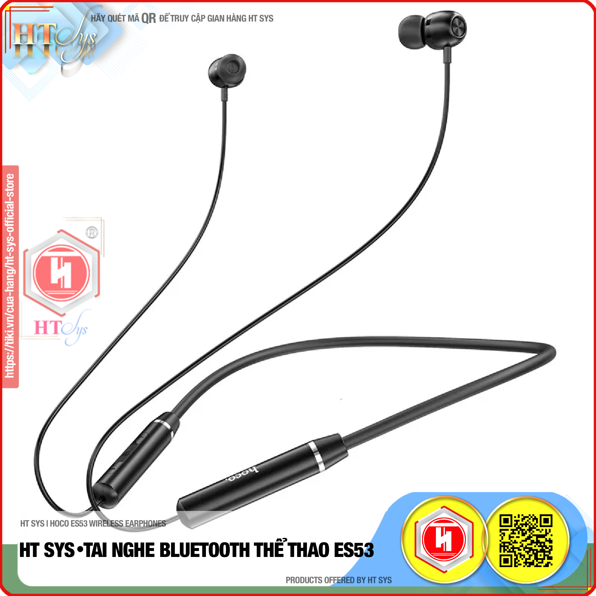 Tai Nghe Bluetooth Thể Thao HT SYS hoco ES53 Wireless Earphones - Thời Gian Đàm Thoại Và Nghe Nhạc 8H - Bluetooth V5.0 Chip JLAC6956A - Tương Thích Tất Cả Dòng Máy - Âm BASS Cực Hay - Hàng Nhập Khẩu