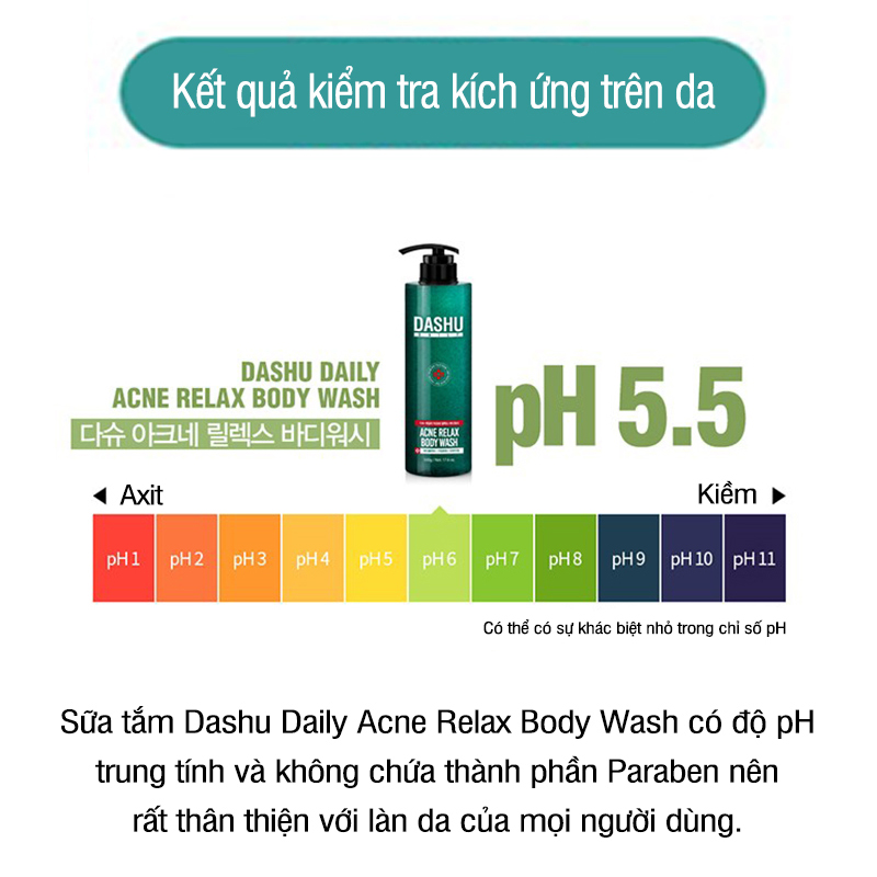 Sữa tắm dành cho da mụn Dashu Daily Acne Aelax Body Wash 500g loại bỏ tế bào chết nuôi dưỡng da JN-ST02