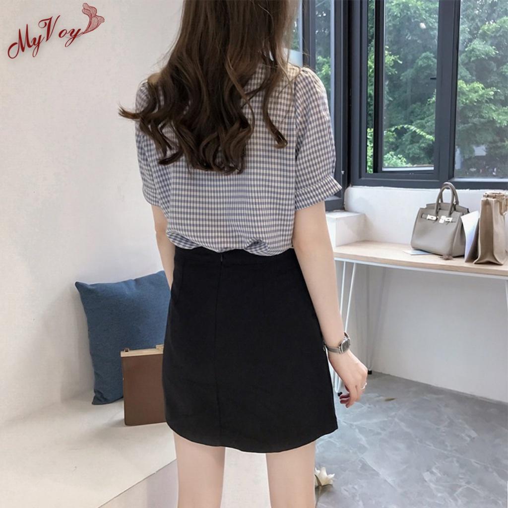 Áo sơ mi nữ công sở tay ngắn vải thô hàn quốc siêu xinh MV13