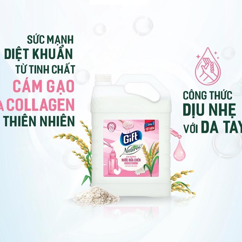 Nước Rửa chén 3kg8 Gift Nature Collagen Cám Gạo Rửa chén bát dịu da tay hương thơm dễ chịu giá tốt