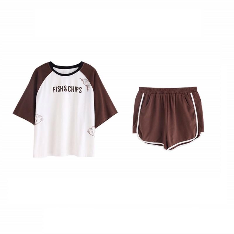 Đồ bộ mặc nhà nữ mùa hè thun cotton họa tiết chữ fish &chip