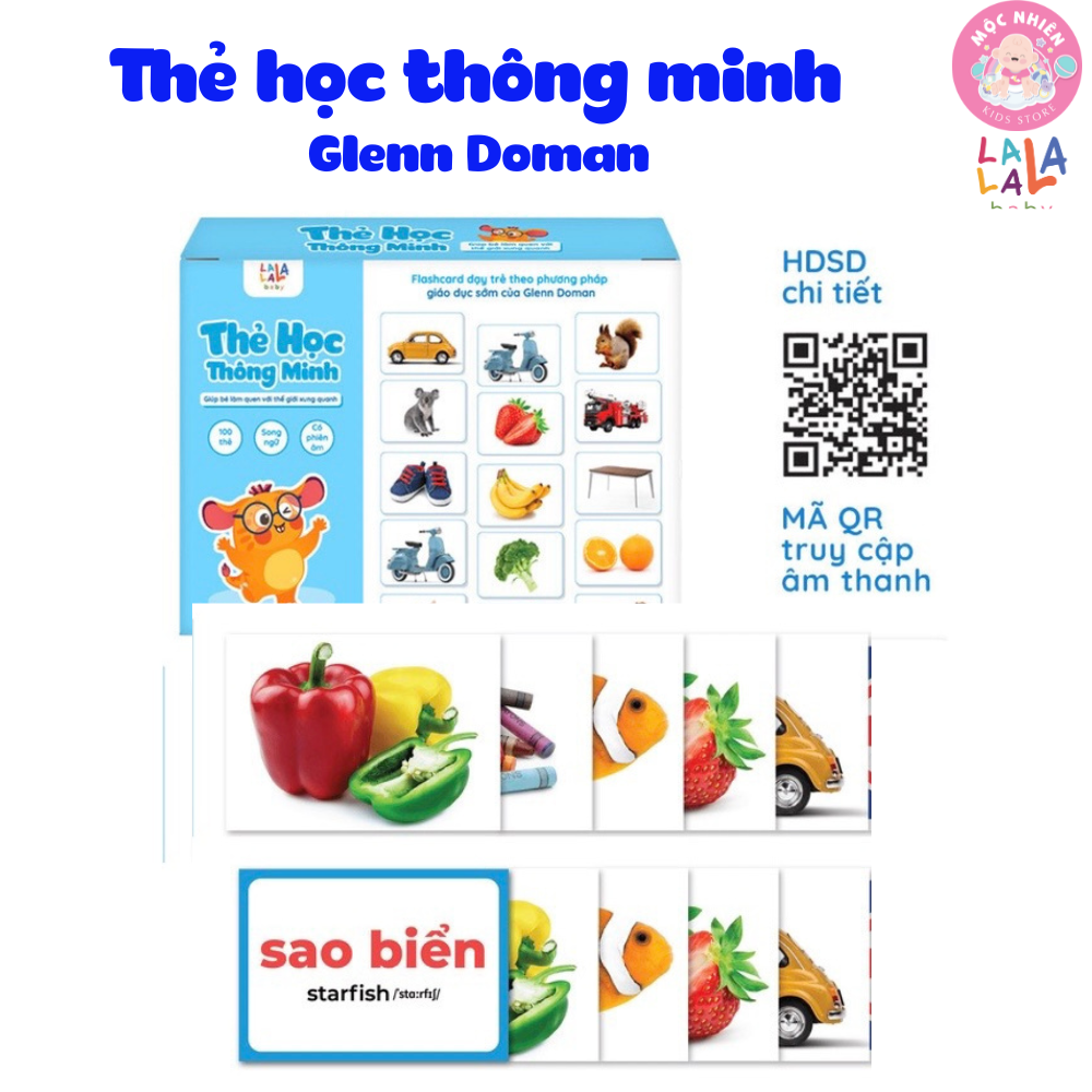 Bộ 100 Thẻ Học Thông Minh Flash card 10 Chủ Đề Song Ngữ Anh Việt Chuẩn Glenn Doman Có Quét Mã File Nghe - Lalala Baby