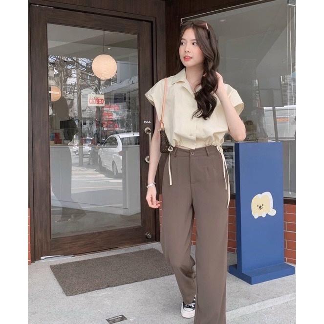 SET ÁO SƠ MI CROPTOP KÈM QUẦN ỐNG RỘNG