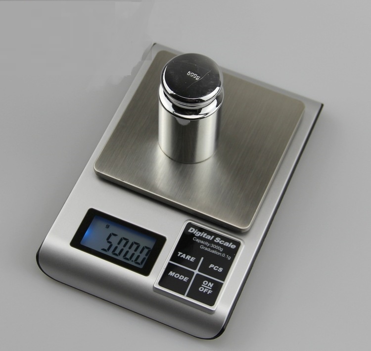 Cân điện tử mini để bàn nhà bếp có khay đựng để đồ tải trọng tối đa 3kg/0.1g độ chính xác cao, chức năng trừ bì tiện lợi 5kw