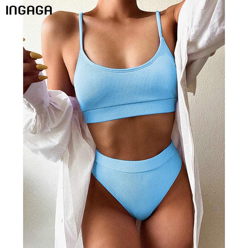 INGAGA Cao Cấp Bikini Đồ Bơi Nữ Push Up Đồ Bơi Gân Dây Áo Tắm Biquini Brasil Bikini 2021 Mới Đi Biển