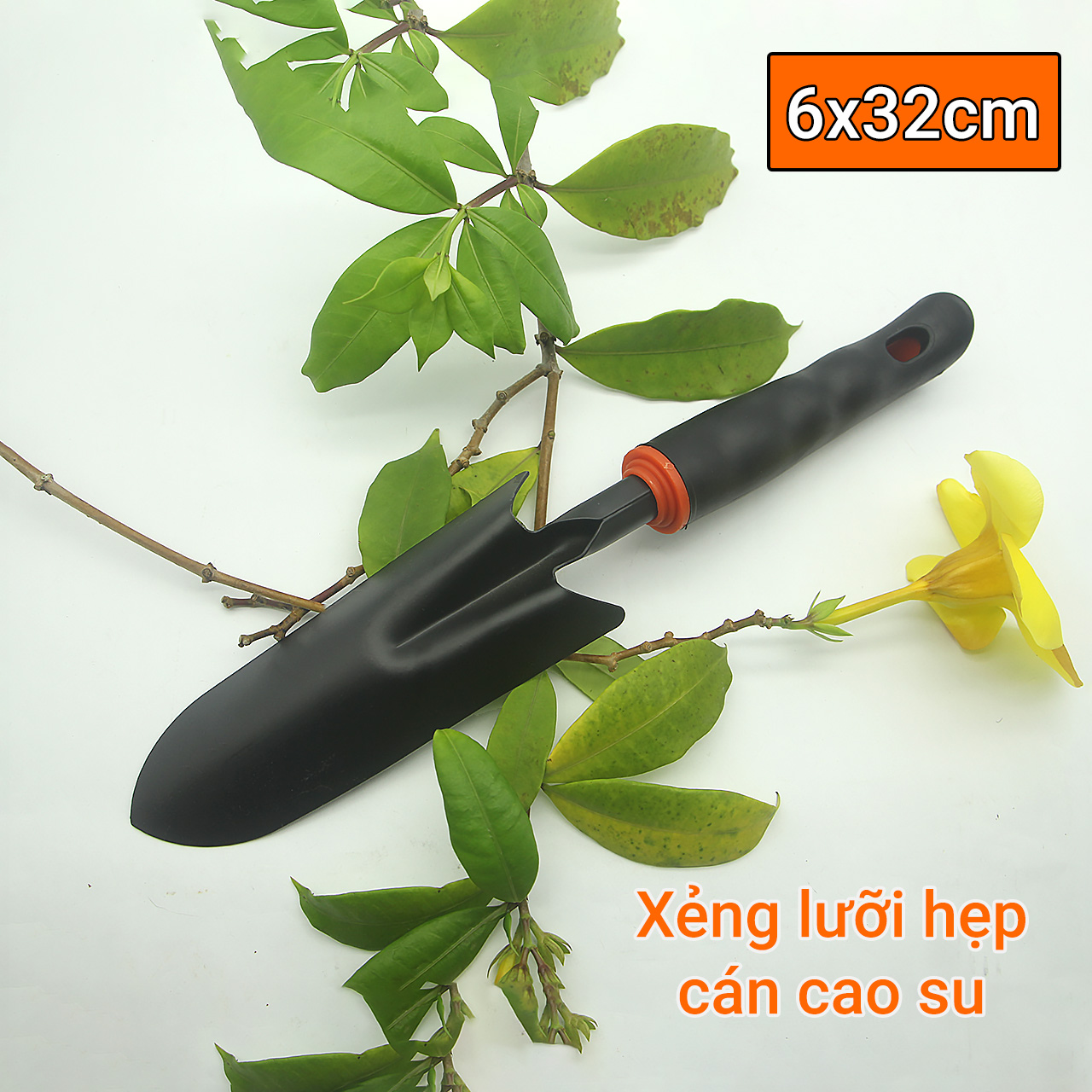 Xẻng đào đất trồng cây cảnh lưỡi hẹp cán cao su 6x32cm