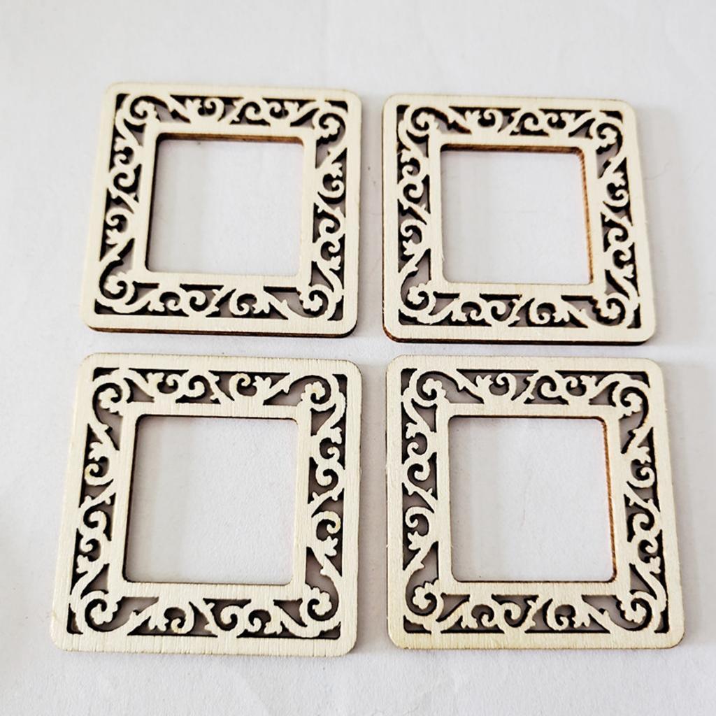 200x Cut Wood Frame Pieces Engraved Blank DIY Embellishments Art Decor