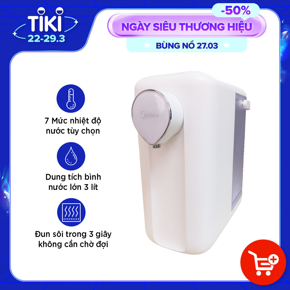 Bình nước nóng siêu tốc thông minh Midea MK-HE3003 Đun sôi 3 giây Chọn được nhiệt độ Pha sữa pha trà Hàng Chính Hãng