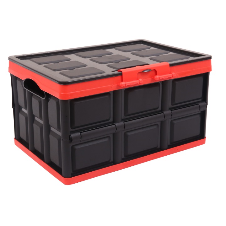 Hộp để đồ đa năng gấp gọn cốp sau ô tô dung tích 30 lít, Kích thước: Sâu x Rộng x Cao , Màu đen viền đỏ, KM309-30