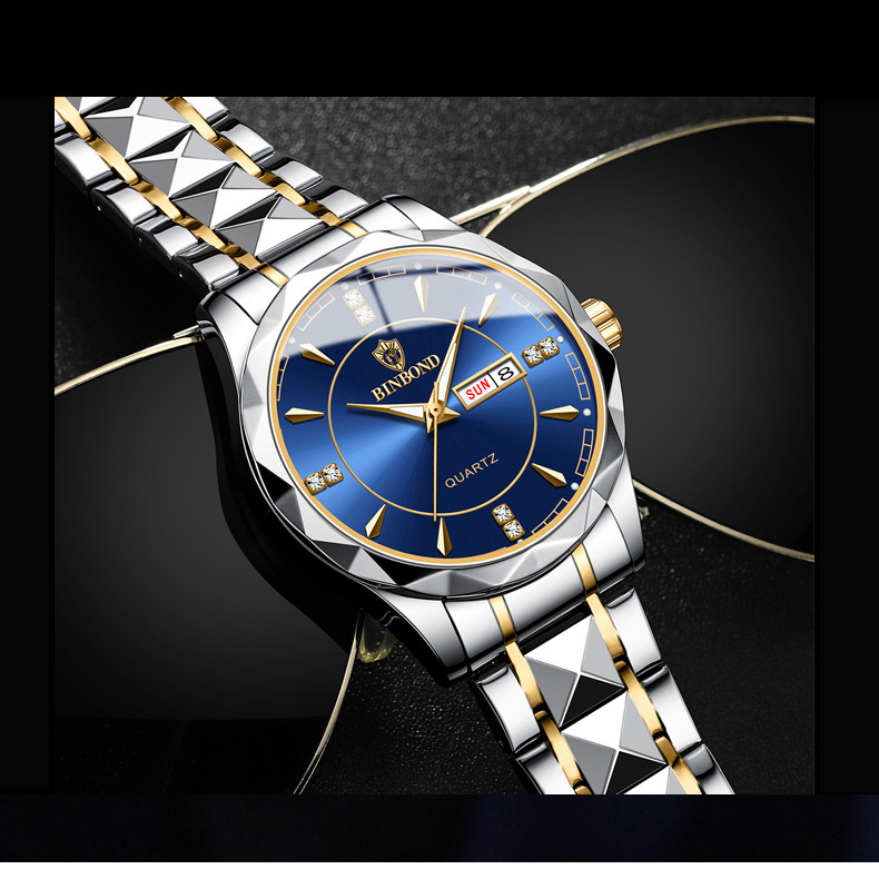 Đồng hồ nam BINBOND b01 chạy 2 lịch dây thép đúc đặc thiết kế sang trọng lịch lãm