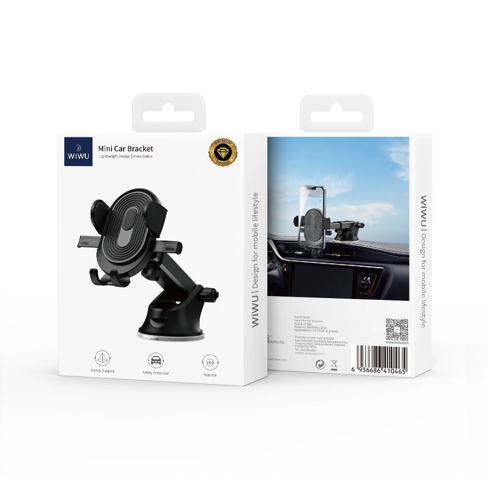 Giá đỡ điện thoại Wiwu CH012 Car Mount trên ô tô làm bằng hợp kim nhôm, có miếng đệm cao su chống trượt, giá đỡ ổn định, chắc chắn - Hàng chính hãng