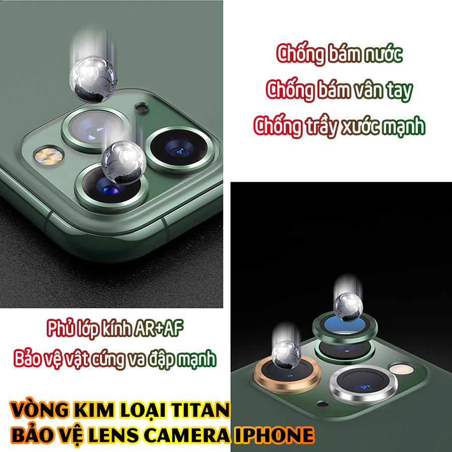 Tặng hộp đựng lens cao cấp - Vòng kim loại titan bảo vệ lens camera cho các dòng iphone 11 / iphone 12 - Bạc