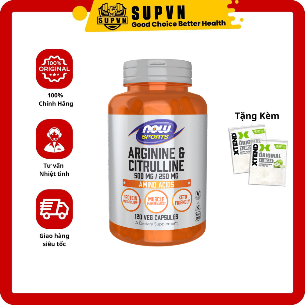 Now Arginine &amp; Citrulline 500mg / 250mg  (120 Viên) - Hỗ Trợ Phục Hồi Cơ Tăng Lưu Thông Máu Và Hệ Miễn Dịch