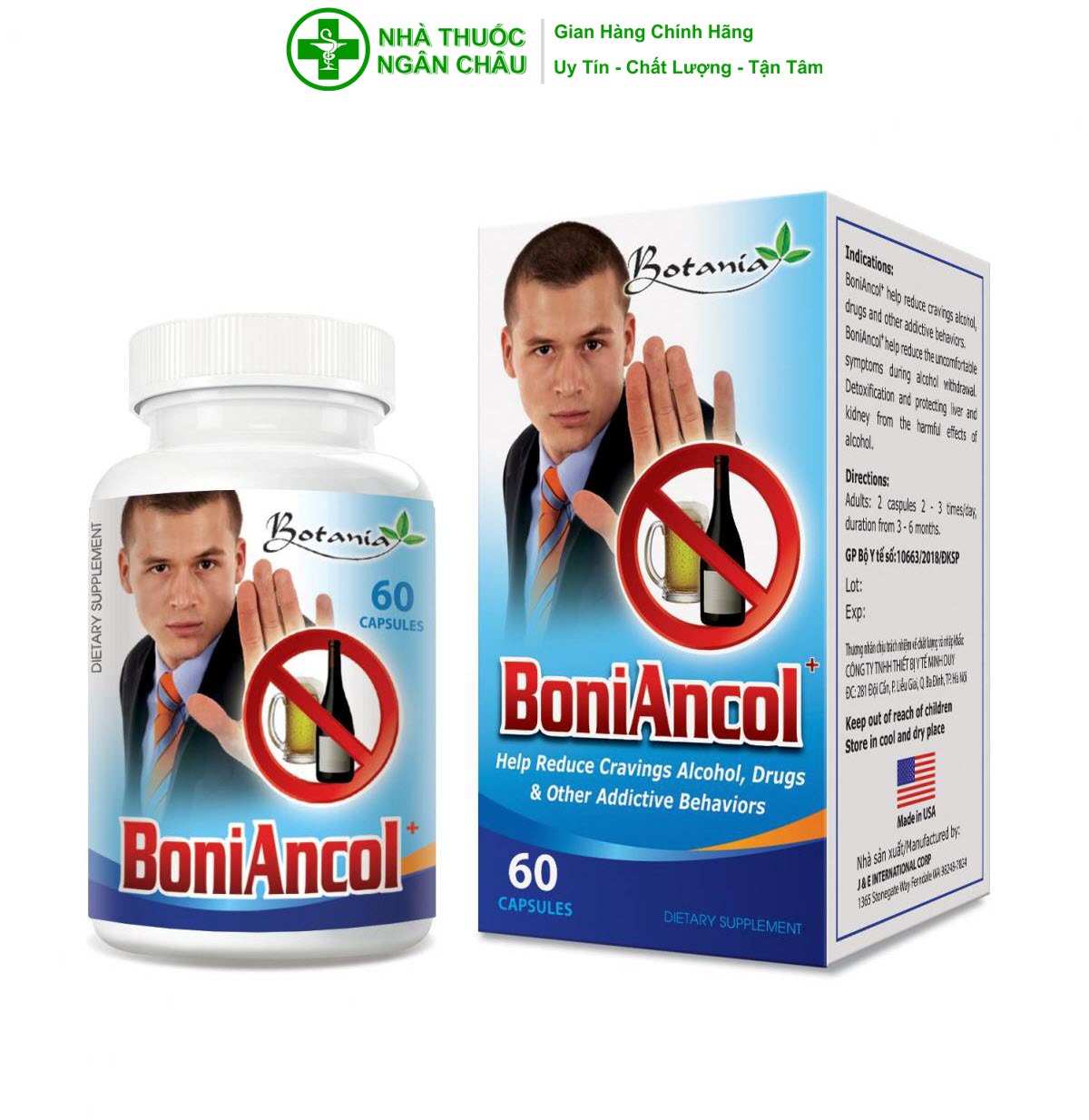 Viên Uống BoniAncol+ BOTANIA - Made In USA - Giúp bảo vệ gan, thận khỏi tác hại của rượu, giảm say rượu (giảm đau đầu, chóng mặt, buồn nôn, ói mửa, khó chịu)