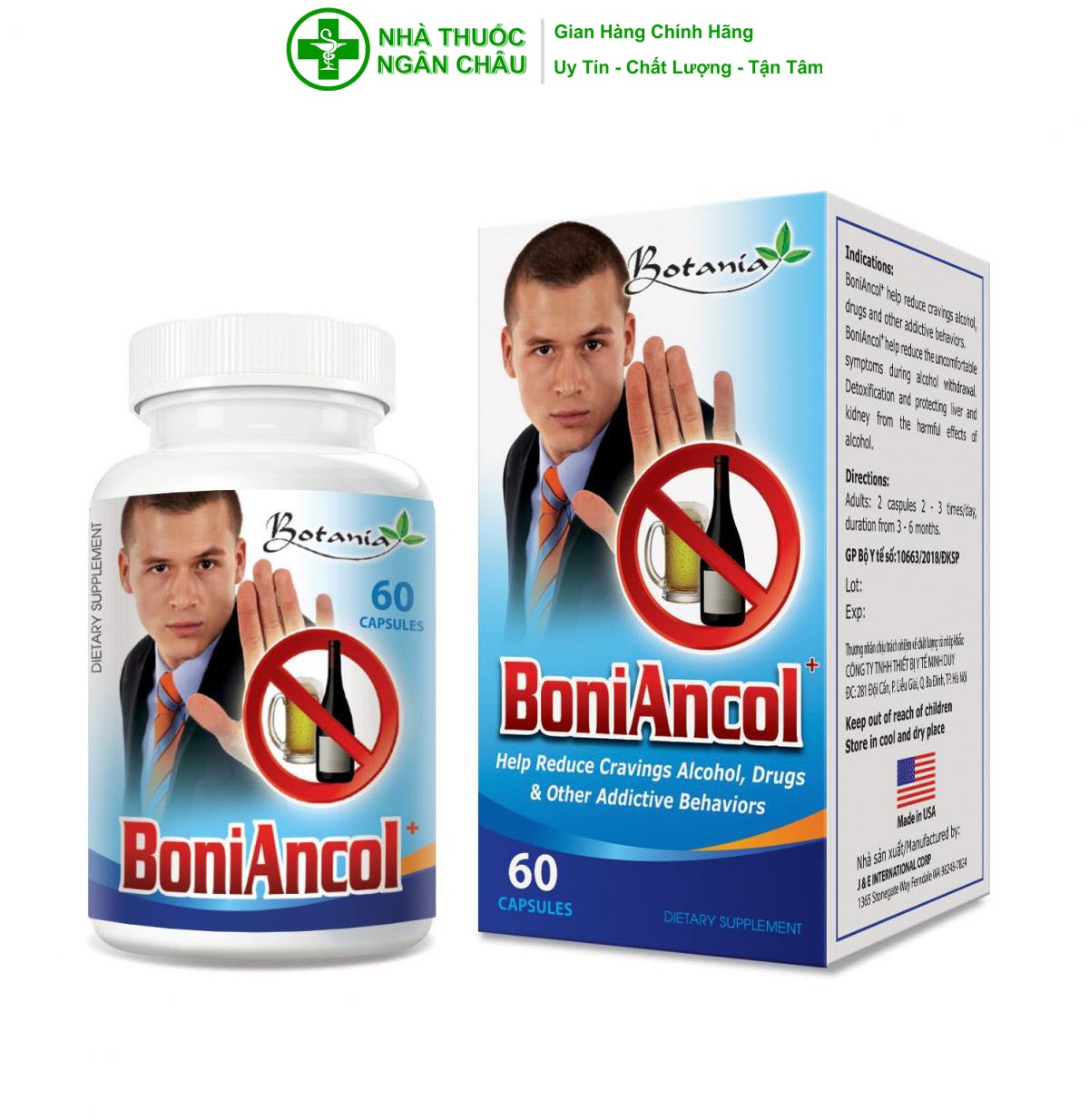 Viên Uống BoniAncol+ BOTANIA - Made In USA - Giúp bảo vệ gan, thận khỏi tác hại của rượu, giảm say rượu