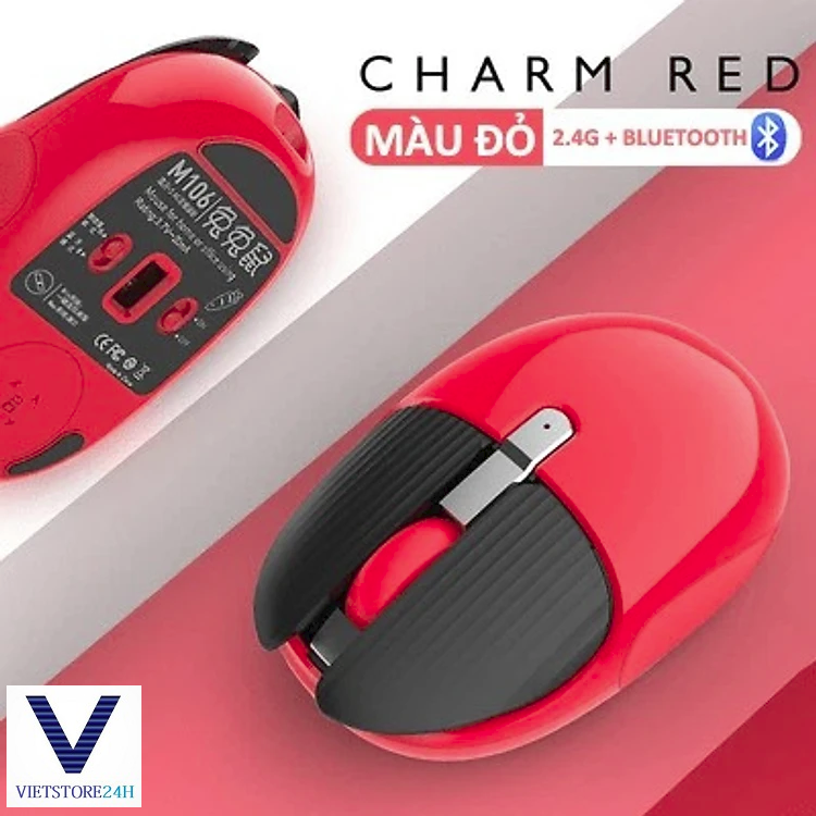 CHUỘT KHÔNG DÂY M106 KẾT NỐI BẰNG BLUETOOTH VÀ CHIP 2.4G SIÊU TIẾT KIỆM PIN, MÀU SẮC CÁ TÍNH, THIẾT KẾ NHỎ GỌN
