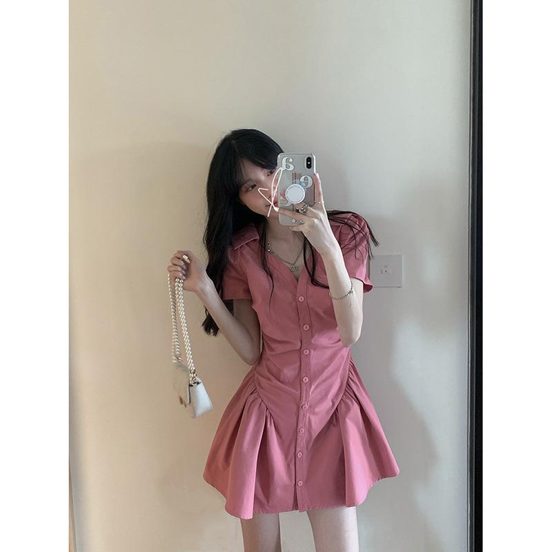 MS750 Váy đầm sơ mi cổ bẻ xếp ly eo đuôi cá