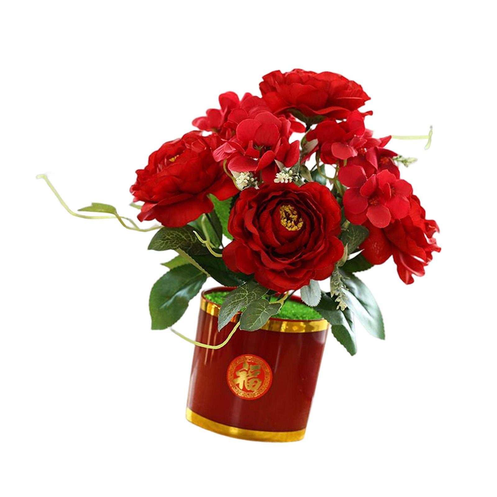 Artificial Flowers in Pot Simulation Flower Bonsai Bouquet for Home Decor