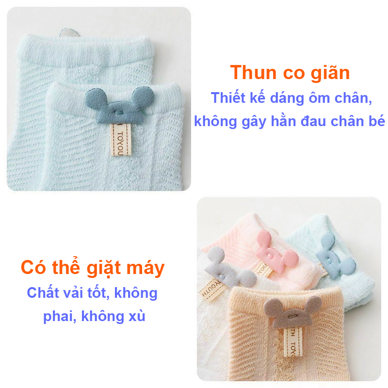 Tất lưới cho bé 0-3 tuổi xuất Hàn, Tất cho bé sơ sinh cao cấp họa tiết xinh xắn nhiều màu sắc – ST021