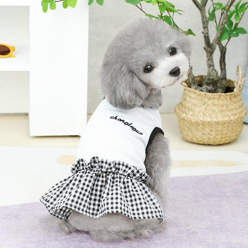 Váy cho chó mèo, thêu trắng đen vải cotton , ấm áp thoáng mát , Quần áo thú cưng