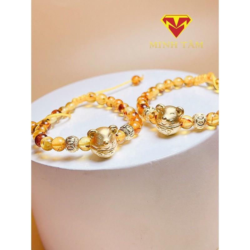 Vòng tay hổ phách con giáp Chuột bạc mạ vàng cho bé Minh Tâm Jewelry