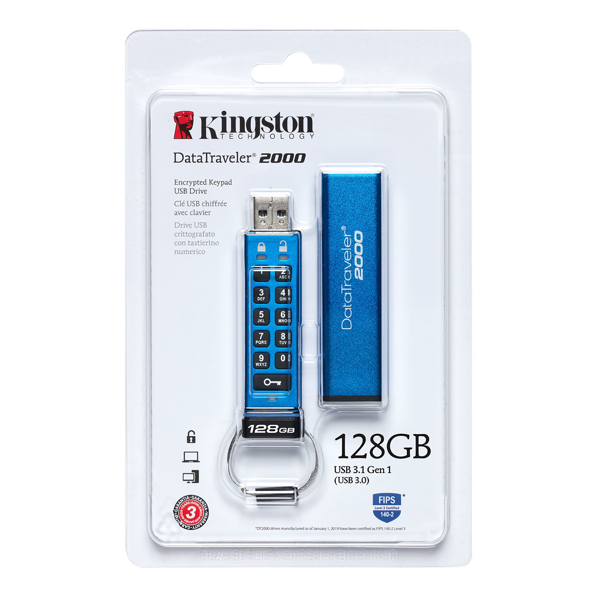 USB Bảo Mật Kingston DT2000 128GB KeyPad Encrypted - DT2000/128GB - Hàng Chính Hãng