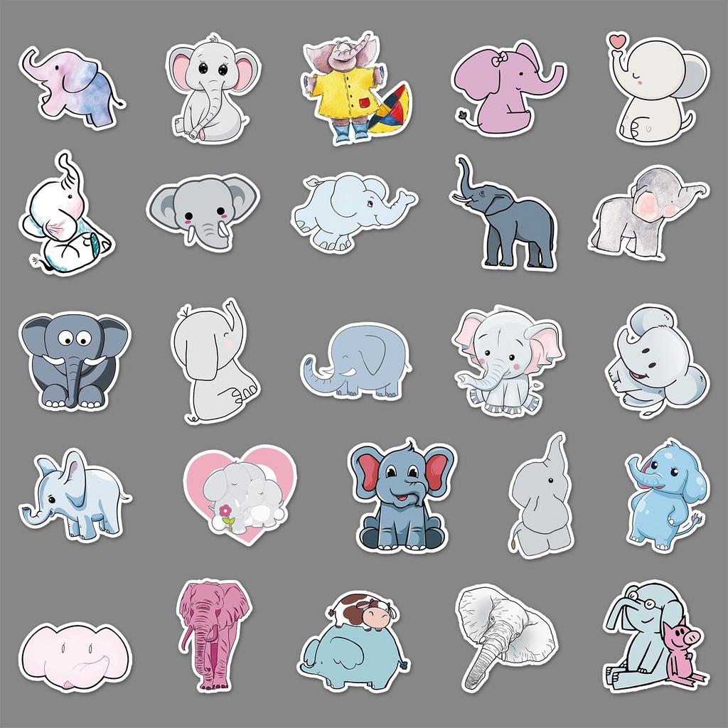 Set 50 Sticker Decal Chống Nước hình voi, hươu,Gấu Pooh Dễ Thương Dán Nón BH, laptop, vali, xe, tập vở