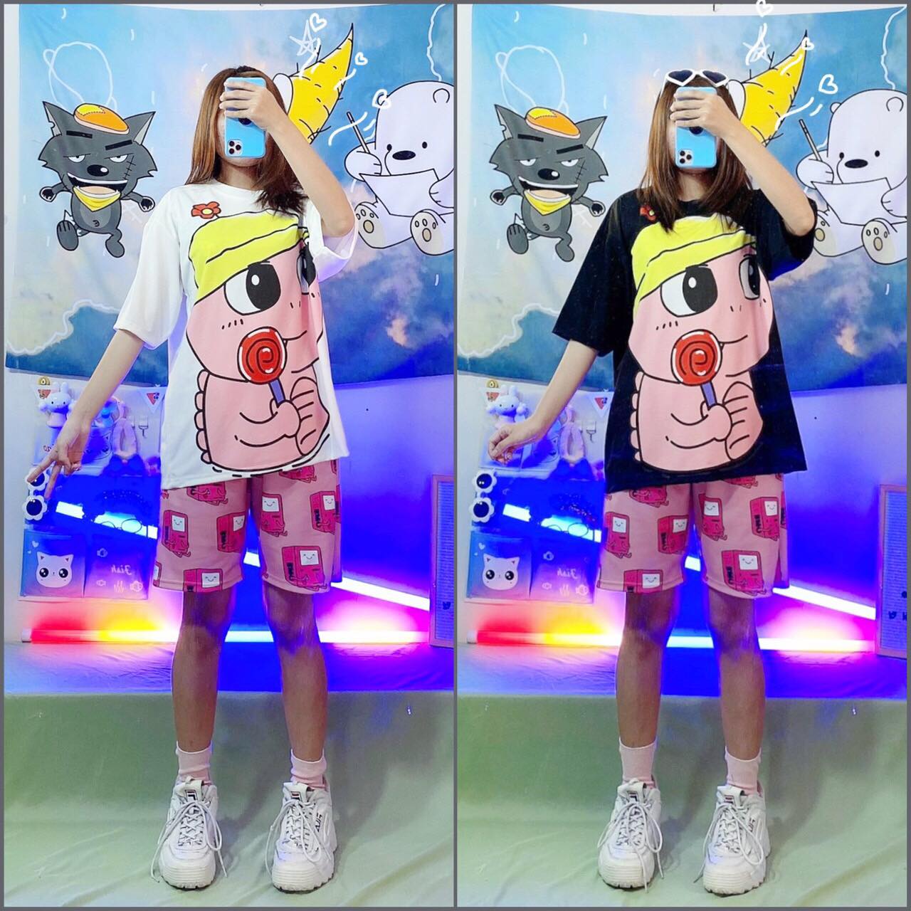 Quần Short Cartoon Unisex Hình Hộp Hồng - Quần Đùi Hoạt Hình Siêu Cute - MM