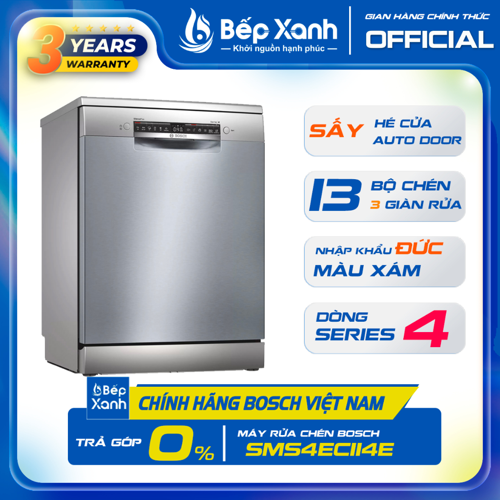[BẢO HÀNH 3 NĂM TOÀN QUỐC] Máy Rửa Chén Độc Lập 13 bộ Bosch SMS4ECI14E / SMS6ECI11E - Sấy hé cửa - hàng chính hãng