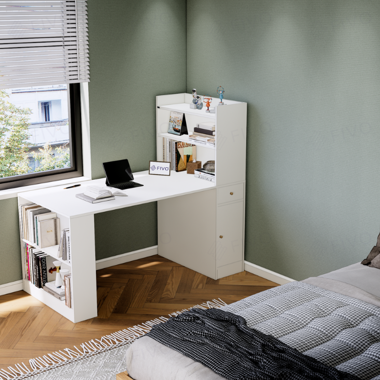 Bàn Học, Bàn Làm Việc Kết Hợp Kệ Sách FD04 FIVO, Gỗ Chống Ẩm Cao Cấp, Lắp Ráp Đơn Giản, Thiết Kế 3 Trong 1