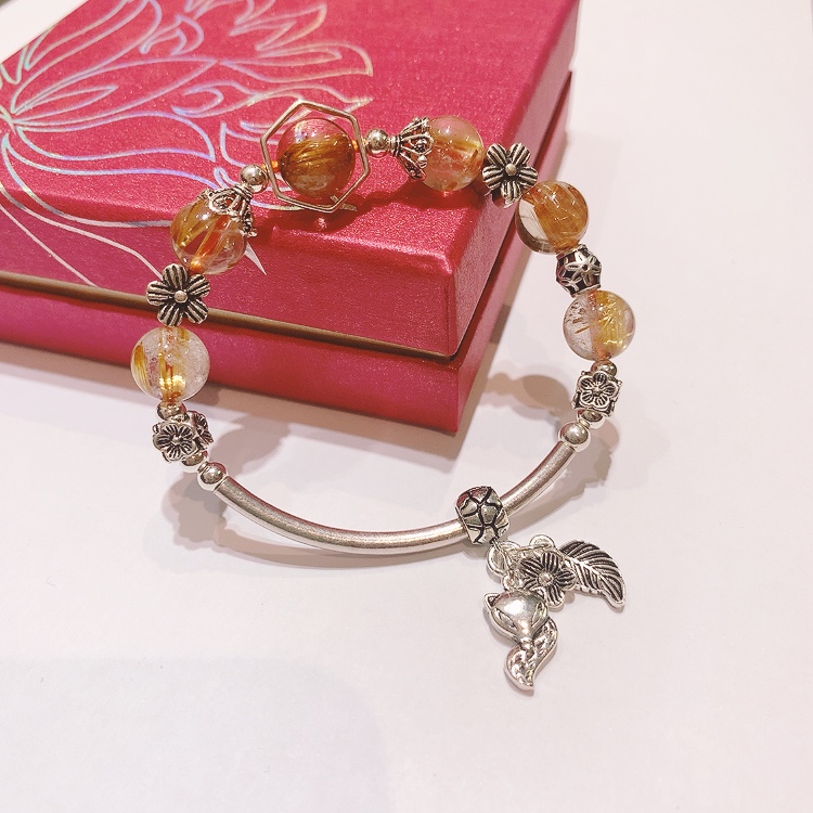 Lắc Tay Đá Thạch Anh Tóc Vàng 10 Ly Mix Charm Bạc