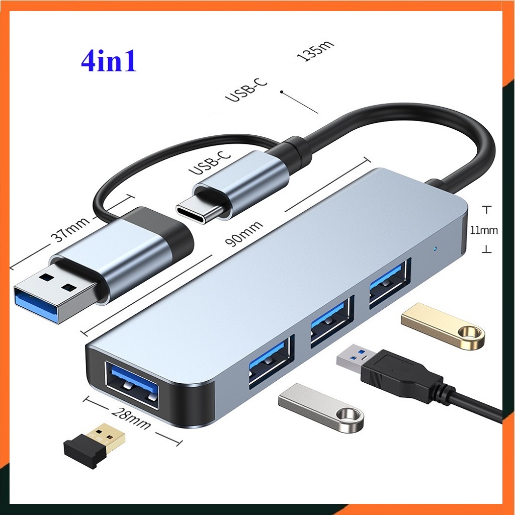 Hub Type C, Cổng Chuyển Đổi Type C, Hub USB, Cổng Chia USB, TypeC Ra 4 Cổng USB, Cổng Chuyển Đổi Dành Cho Macbook, Laptop, PC -  Hàng Chính Hãng 