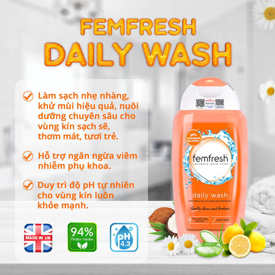 Dung dịch vệ sinh Anh Femfresh pure &amp; fresh wash giúp làm sạch sẽ, thơm mát, ngăn ngừa viêm, ngứa, nấm phụ khoa - QuaTangMe Extaste
