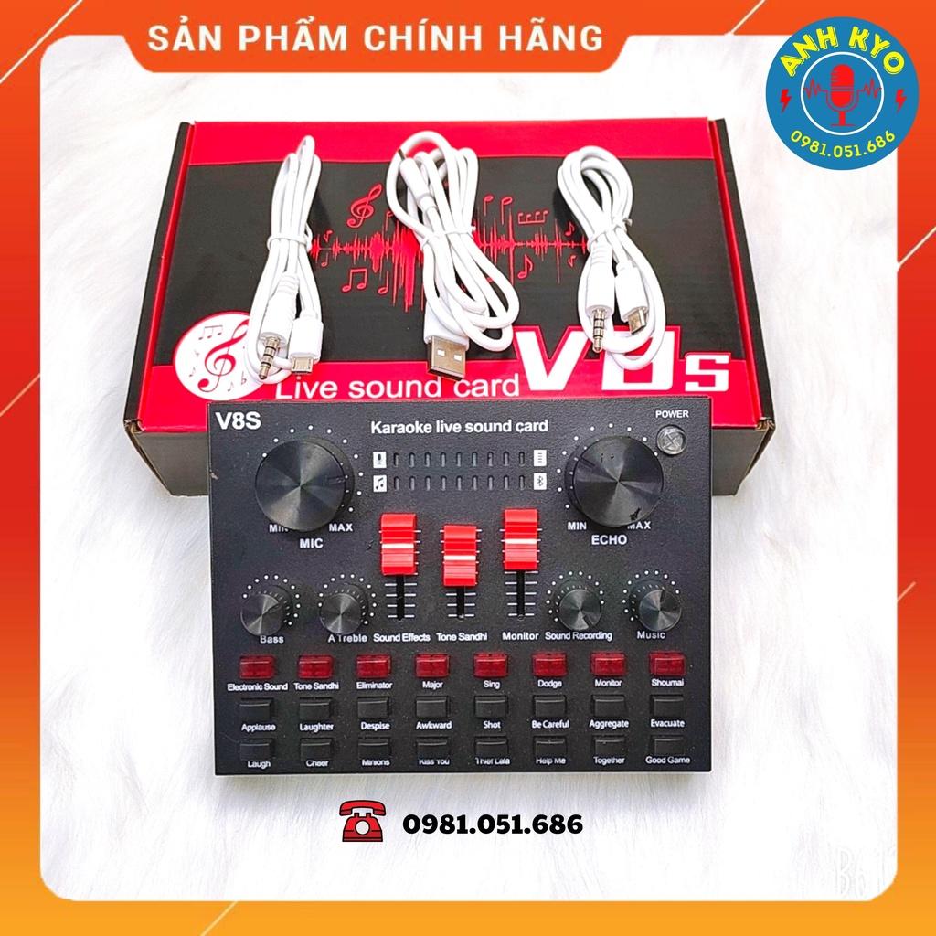 Sound card V8S bản nâng cấp sound card V8 Hỗ Trợ Bluetooth, 16 Hiệu Ứng, 8 Chế Độ, Chỉnh Bass Treble Record Tích Hợp Pin