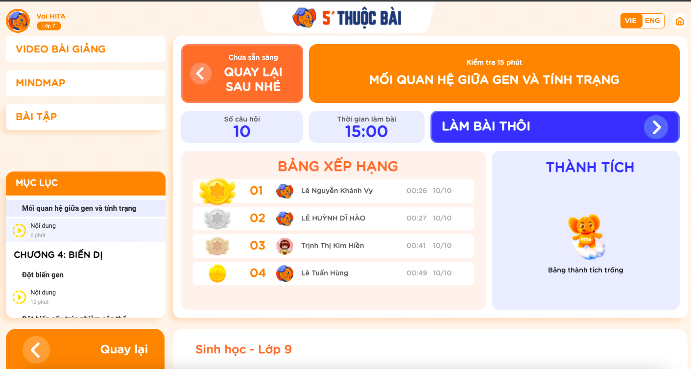 Khóa học hỗ trợ học tập 5 Phút Thuộc Bài - Gói 1 năm - dành cho con trẻ từ lớp 1 đến lớp 12